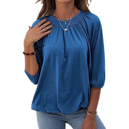 Damen leichtes Blusenshirt mit romantischem Puffärmel und lässigem Schnitt R&B