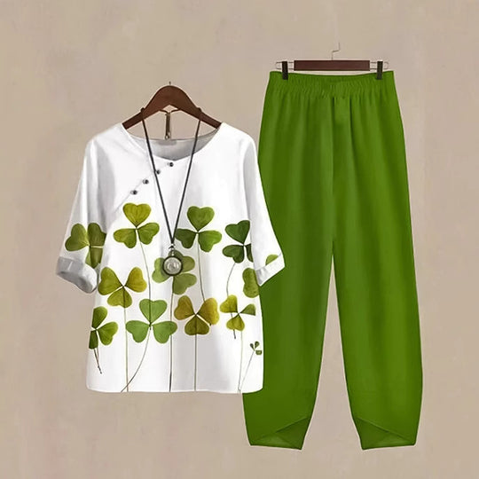 Damen gemütliches Freizeit-Set mit floralem Design und elastischem Bund Heidi-Mode