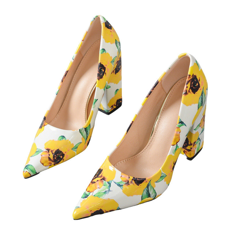 Damen farbenfrohe Pumps mit floralem Design und stabilem Blockabsatz R&B