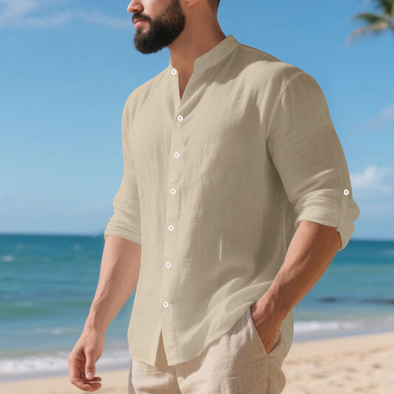 Herren lässiges Langarmhemd mit modernen Knopfdetails und strukturierter Oberfläche R&B