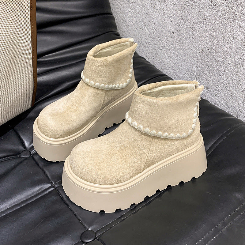 Damen Plattformstiefel mit warmem Innenfutter und dekorativem Abschlusssaum R&B