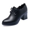 Damen elegante Schnürschuhe mit modischem Wellenrand und komfortablem Blockabsatz R&B