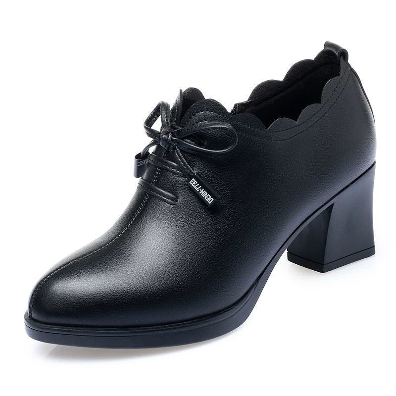 Damen elegante Schnürschuhe mit modischem Wellenrand und komfortablem Blockabsatz R&B