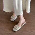 Damen elegante Mules mit funkelnder Perlenverzierung R&B