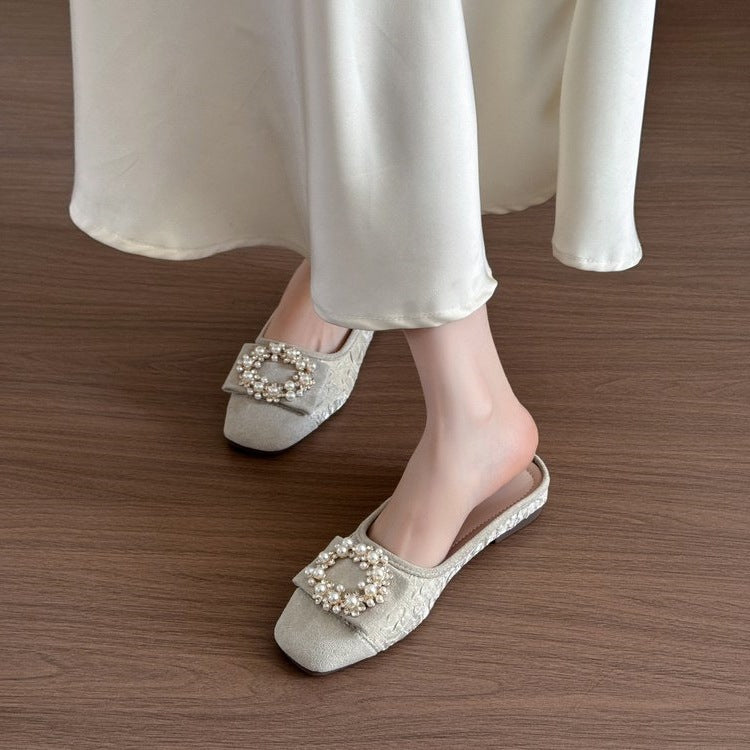 Damen elegante Mules mit funkelnder Perlenverzierung R&B