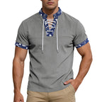 Herren nan Kurzarm-Schnürshirt mit Bandana-Besatz und strukturierter Jerseyqualität R&B
