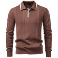 Herren nan langärmeliger Polopullover aus Feinstrick mit vertikalen Rippenintarsien und Kontrastkanten R&B