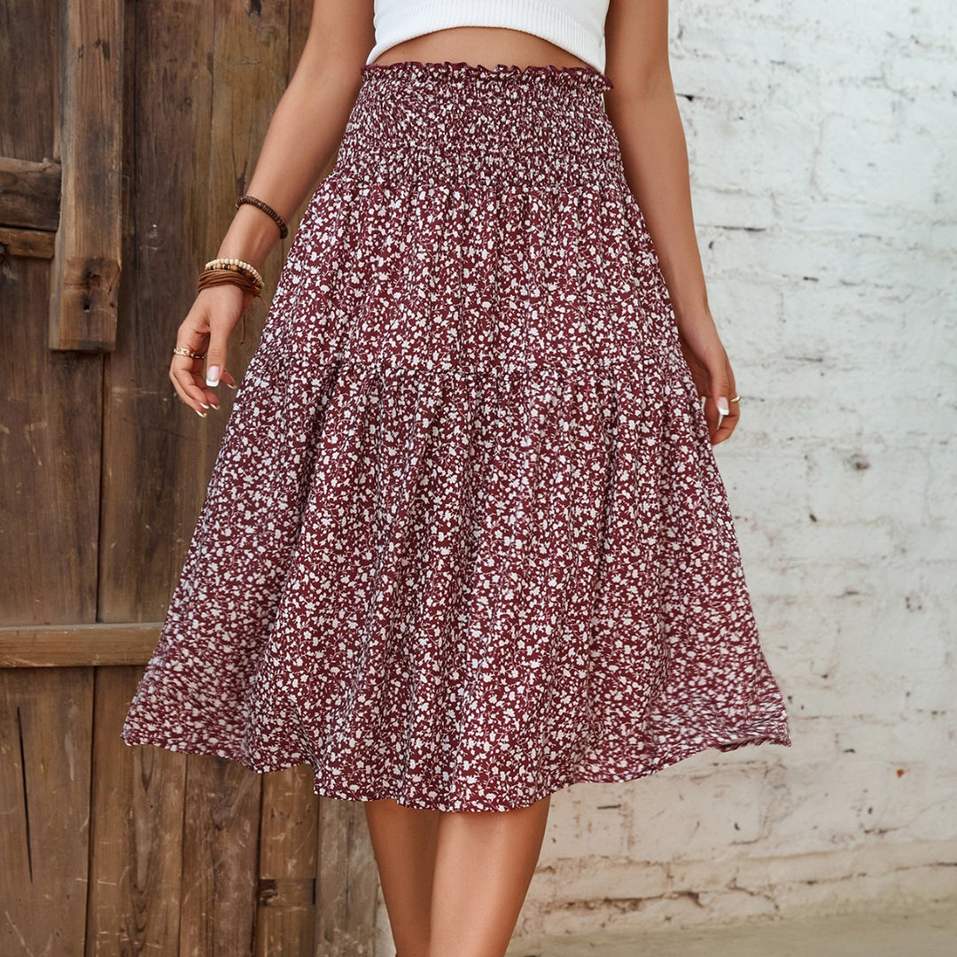 Damen Langer Rock mit floralem Print und elastischem Bund Heidi Mode