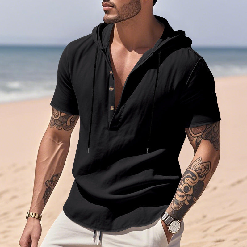 Herren lässiges Kapuzenshirt mit Knopfleiste und modischem Design R&B
