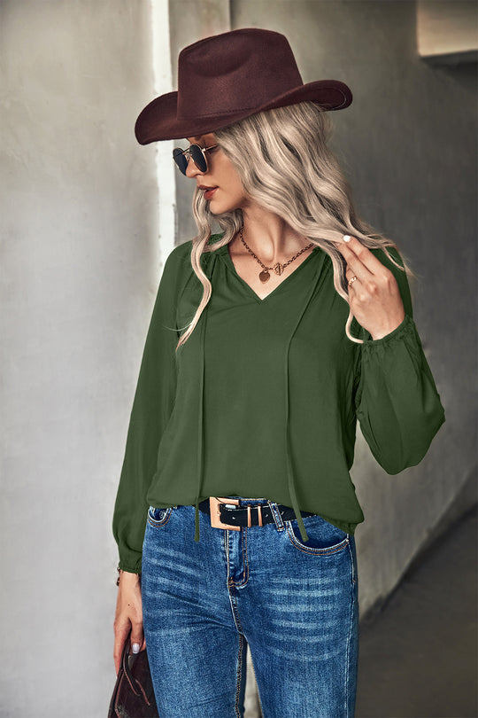 Damen Bluse mit eleganten Raffungen und V-Ausschnitt R&B