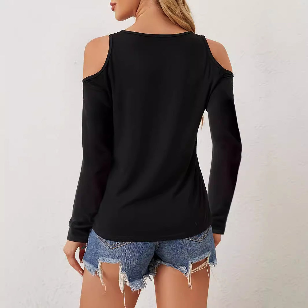 Damen elegantes Langarmshirt mit dekorativem Ausschnitt R&B
