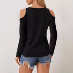 Damen elegantes Langarmshirt mit dekorativem Ausschnitt R&B