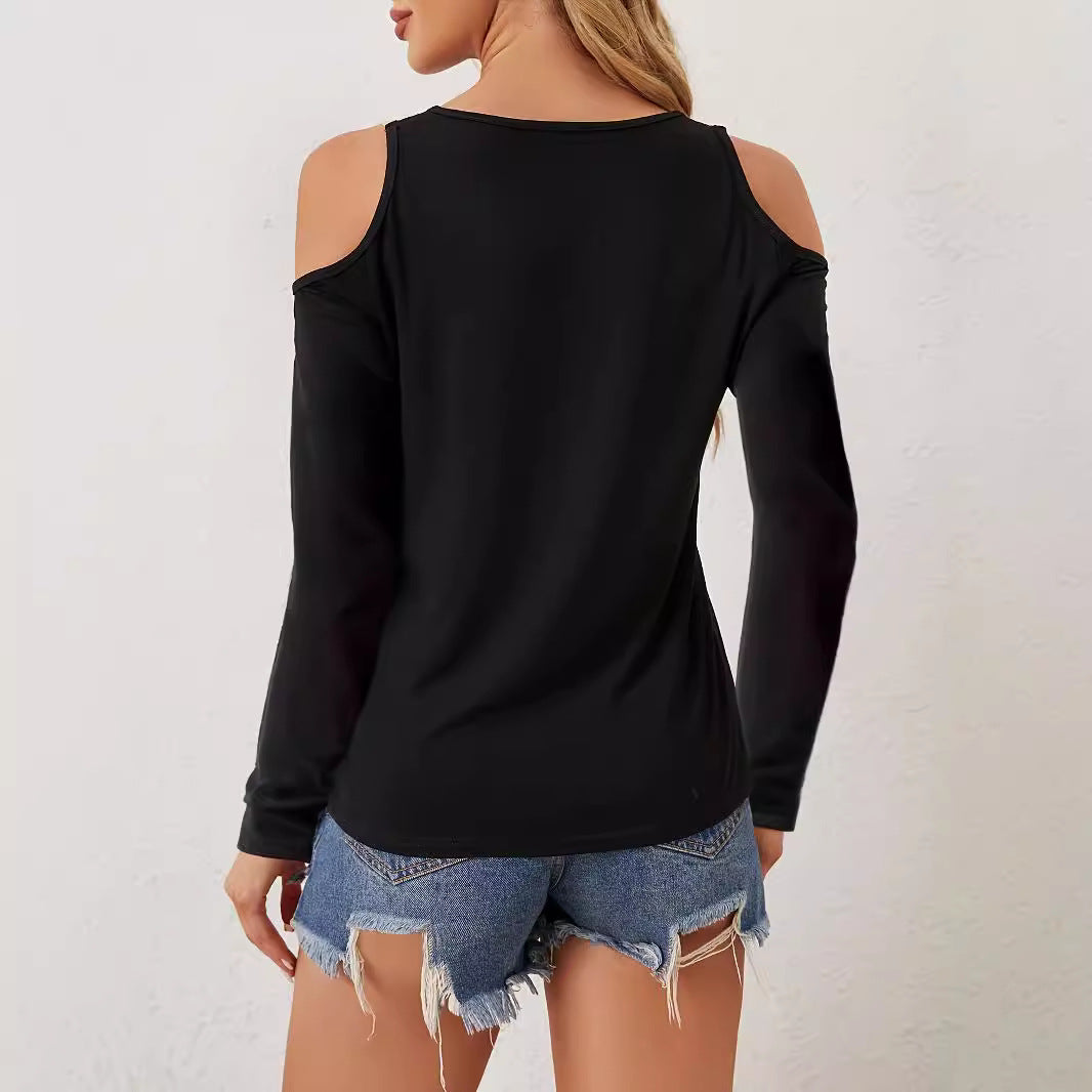 Damen nan Langarmshirt mit offenen Schultern und gehäkeltem V-Spitzenbesatz R&B