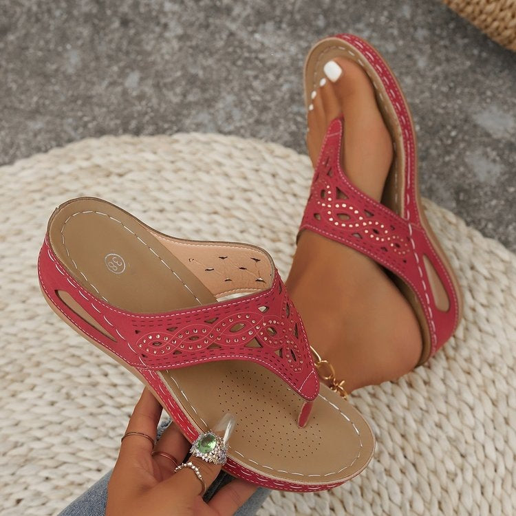 Damen Komfortable Zehentrenner-Sandalen mit floralem Schnitt R&B