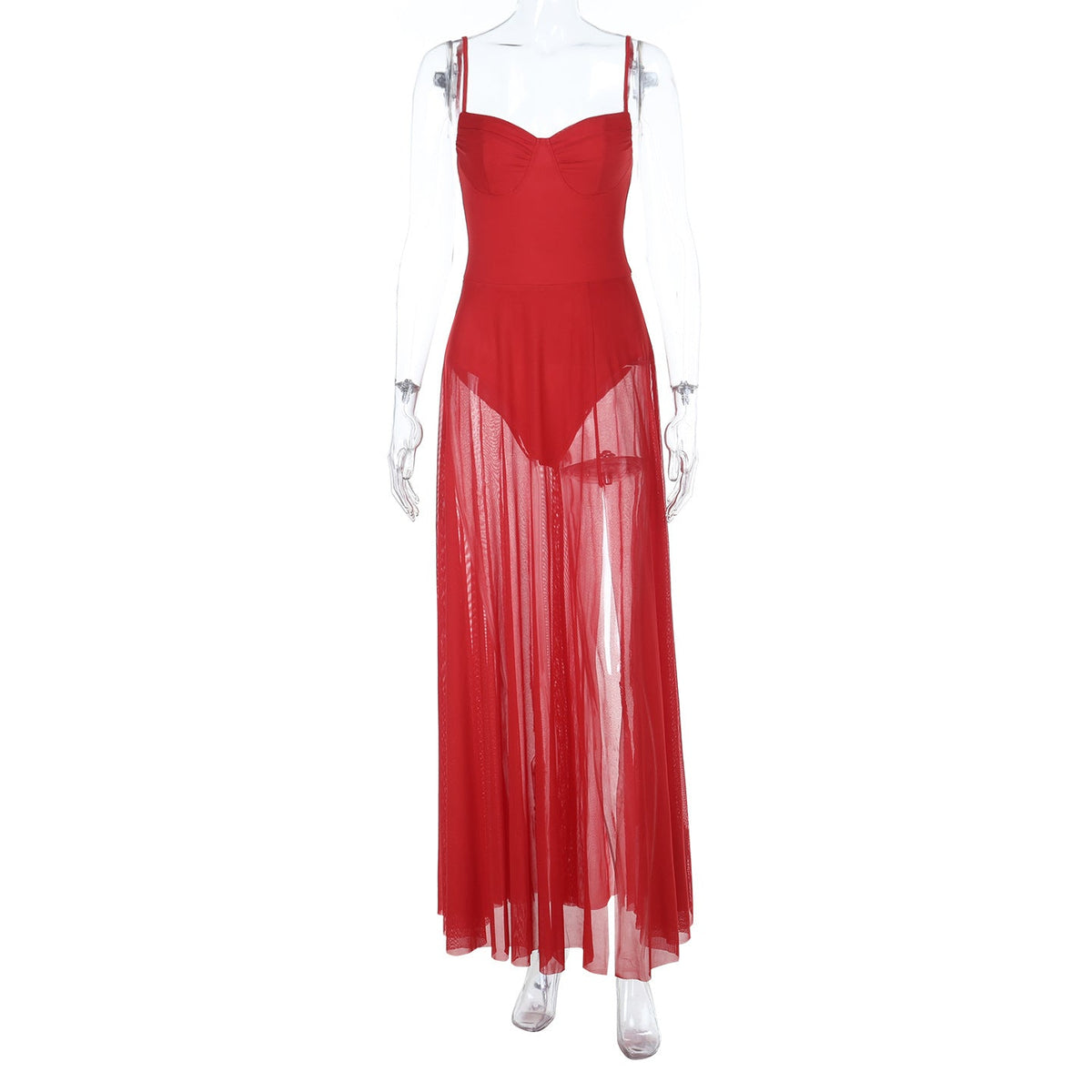 Damen Transparente Maxi-Robe mit elegantem Bustier-Oberteil