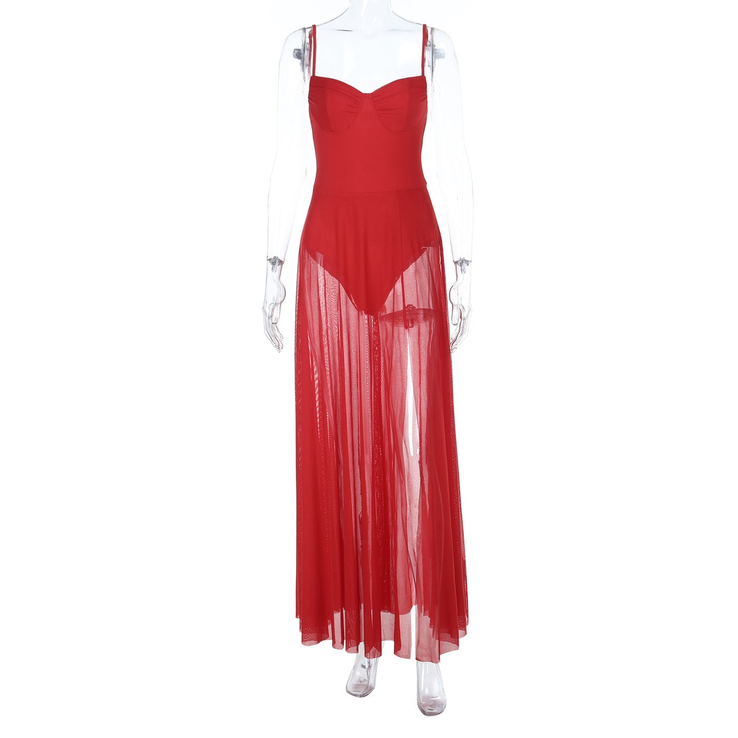 Damen Transparente Maxi-Robe mit elegantem Bustier-Oberteil R&B