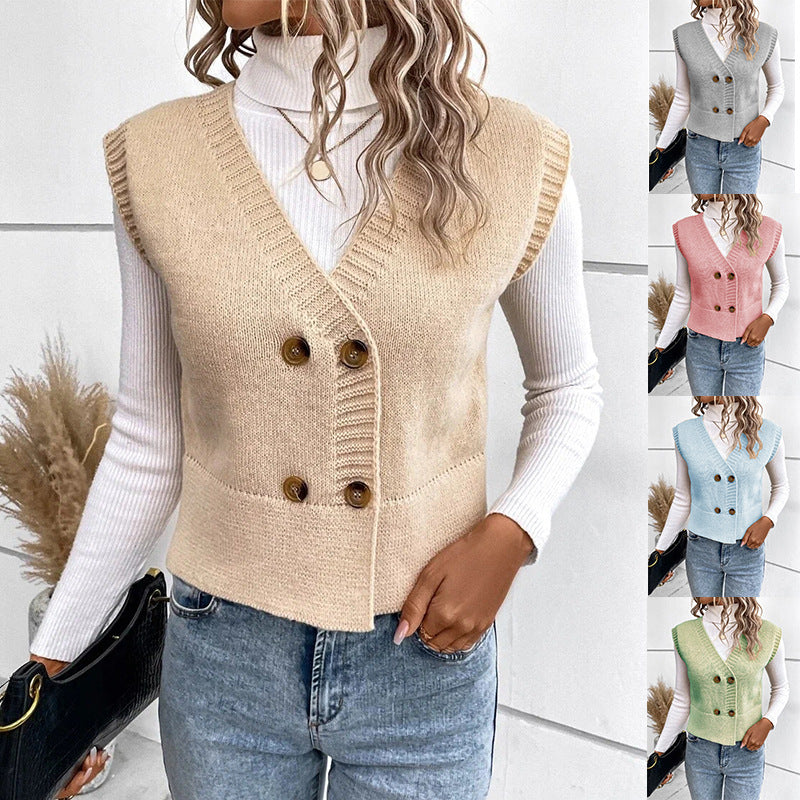 Damen Strickweste mit doppelter Knopfleiste R&B