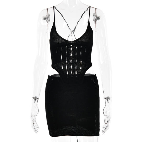 Damen Häkelkleid mit tiefem V-Ausschnitt und raffinierten Rüschendetails R&B