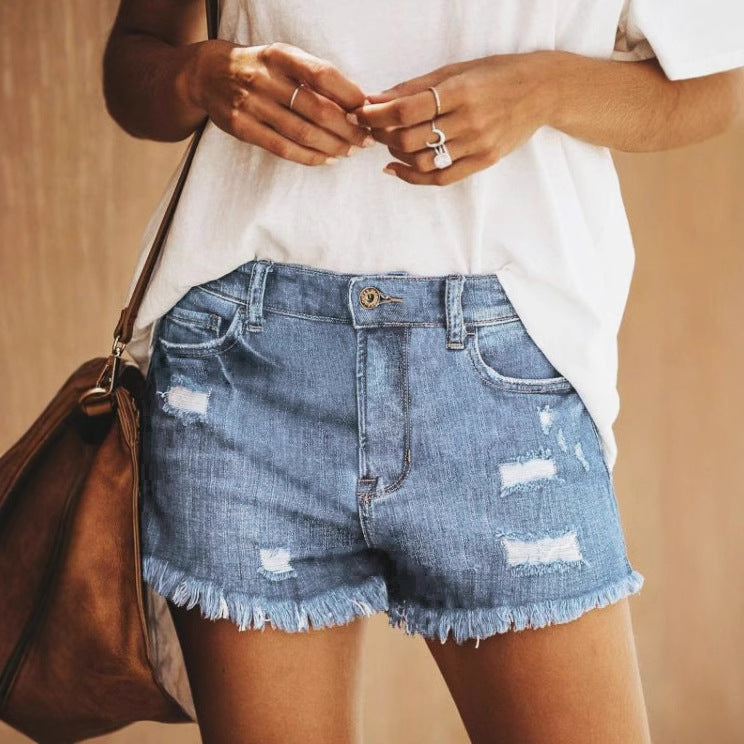 Damen Jeans-Shorts mit ausgefransten Säumen und modischen Destroyed-Details R&B