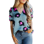 Damen Bluse mit Puffärmeln und auffälligem Muster