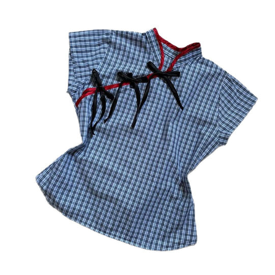 Damen Urbanes Karo-Top mit raffinierten Rüschendetails R&B