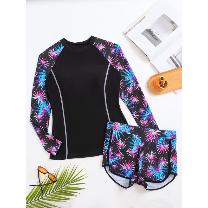 Damen Rashguard mit sportlichen Shorts und trendigem Blumenmuster R&B