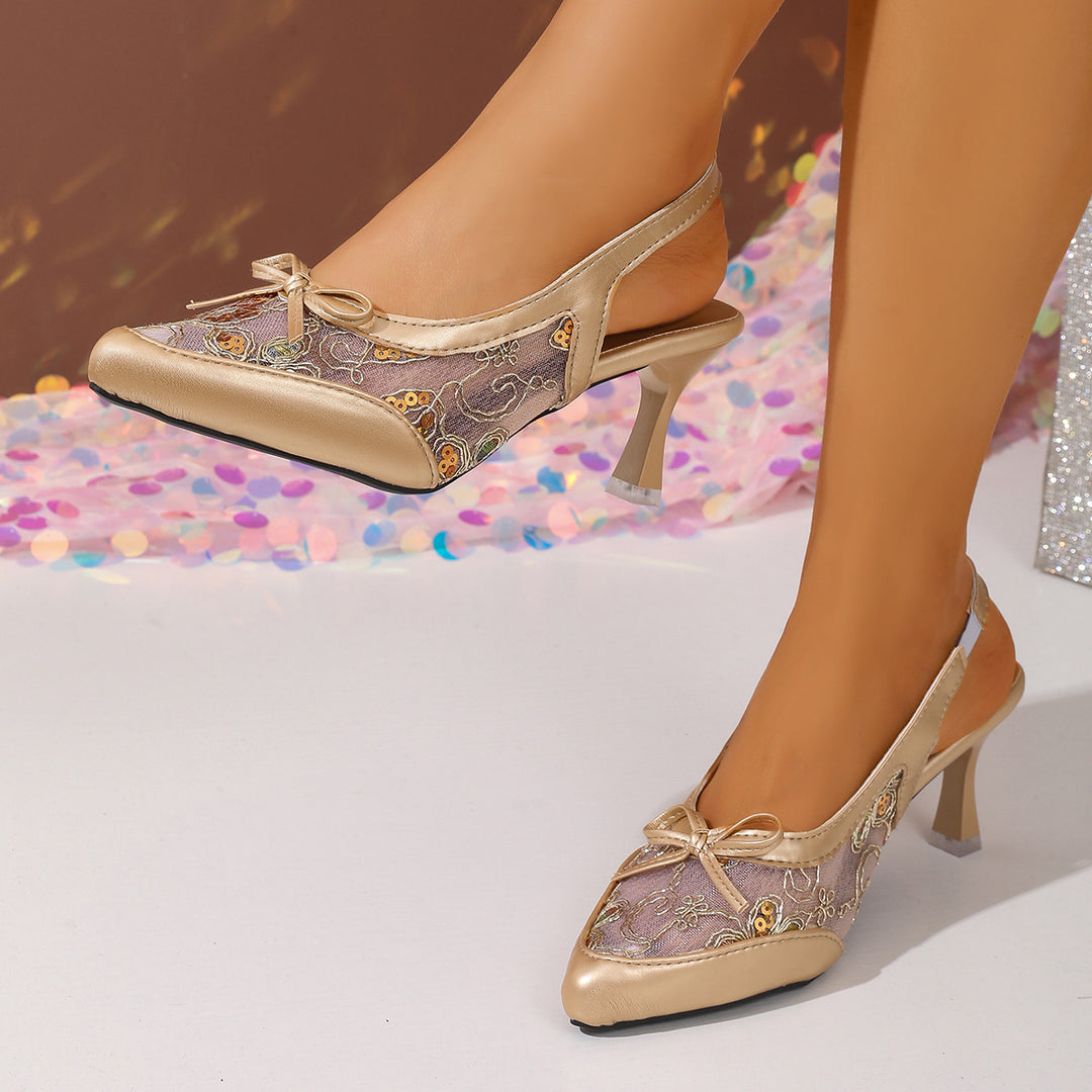 Damen Slingback-Pumps mit funkelndem Stickverzierungen R&B