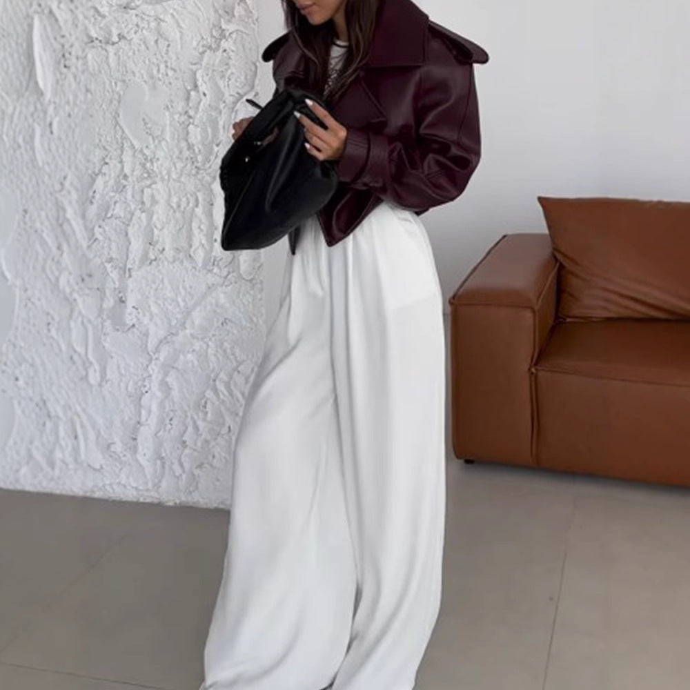 Damen Kunstlederjacke im modischen Biker-Stil mit breitem Revers R&B
