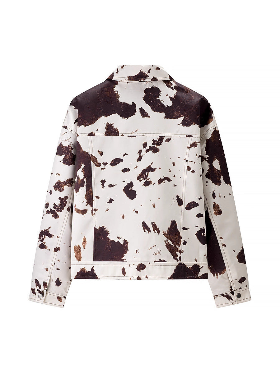 Damen lässige Jeansjacke im modernen Cow-Print-Design R&B