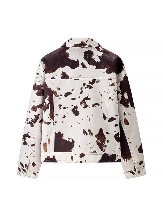 Damen lässige Jeansjacke im modernen Cow-Print-Design R&B