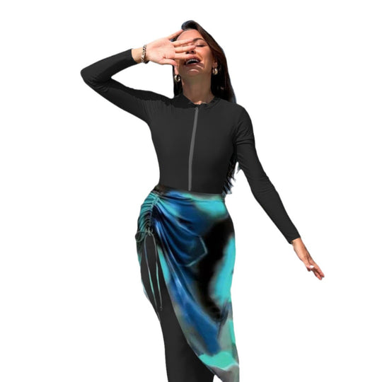 Damen sportlicher Langarm-Surfsuit mit raffinierten Wickeldetails R&B