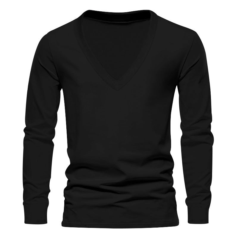 Herren V-Ausschnitt Langarm-T-Shirt mit hochwertigem Baumwollmix und bequemer Passform