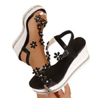 Damen Wedge-Sandaletten mit floralen Applikationen und transparentem Riemen R&B