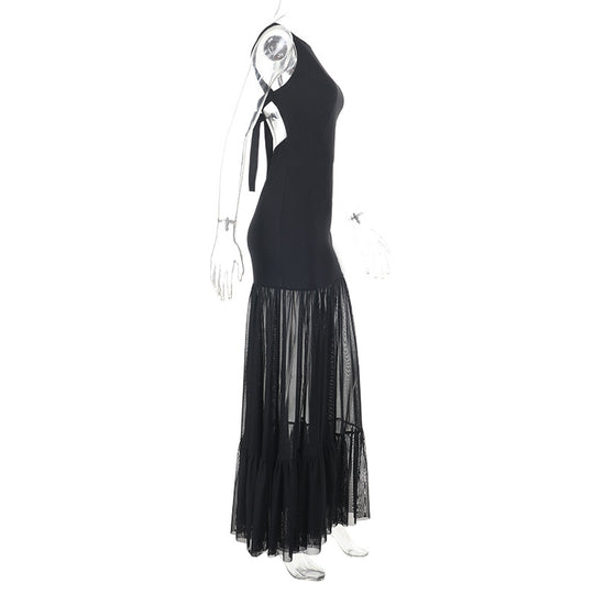 Damen Elegantes Maxikleid mit transparenten Einsätzen und Rüschendetails R&B