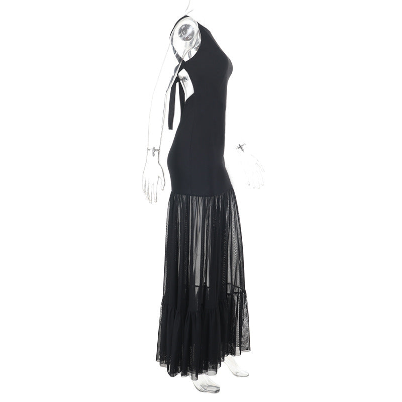 Damen Maxikleid mit transparentem unteren Saum R&B