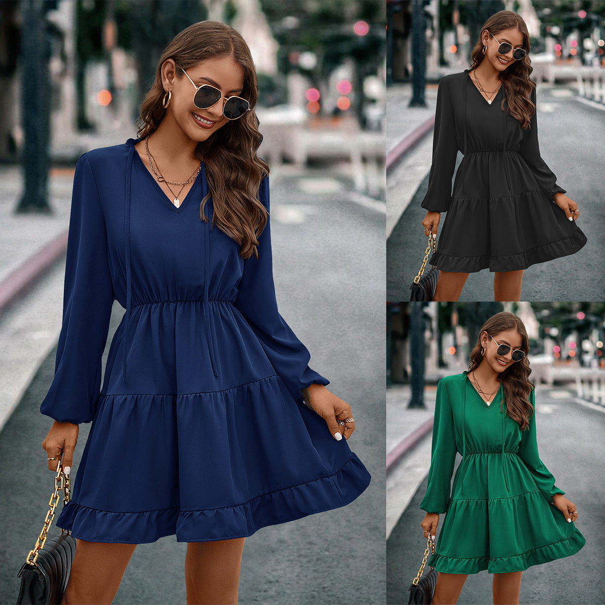 Damen kurzes Kleid mit lässigem Schnitt und Volantdetails R&B
