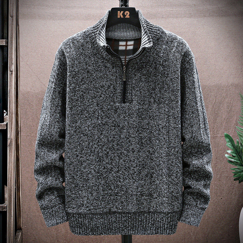 Herren Strickpullover mit Stehkragen und halbem Reißverschluss