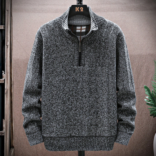 Herren Strickpullover mit Stehkragen und halbem Reißverschluss R&B
