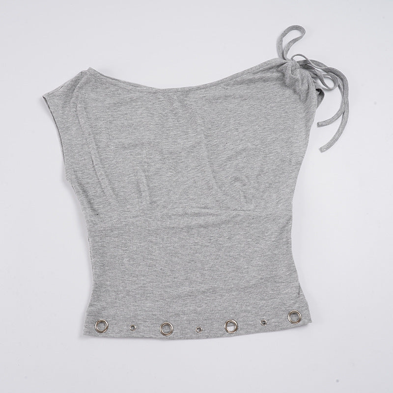 Damen asymmetrisches Oberteil mit verstellbaren Trägern und dekorativen Ösen R&B