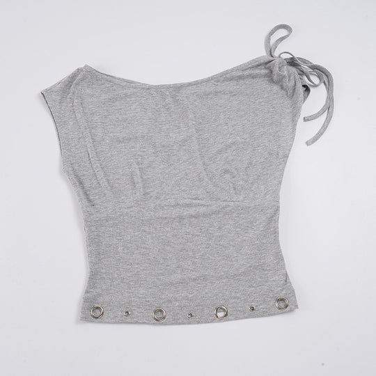 Damen asymmetrisches Oberteil mit dekorativen Schnürdetails und metallischen Ösen R&B