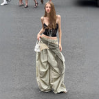 Damen modische High-Waist-Hose mit asymmetrischem Design und seitlichem Bindegurt R&B