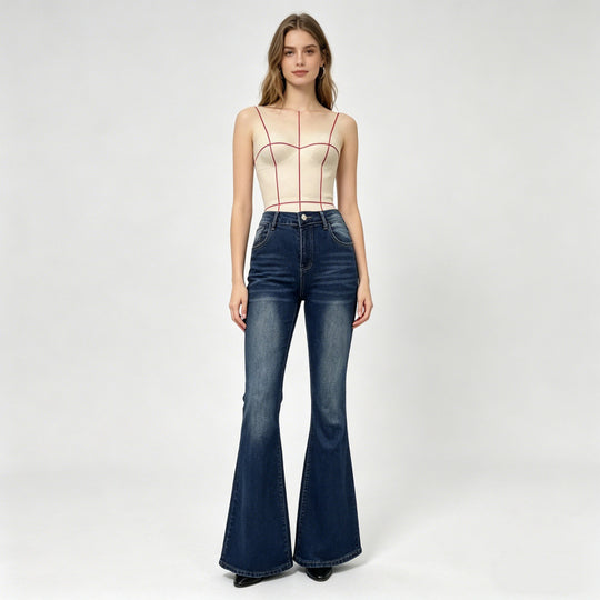 Damen Bootcut Jeans mit dekorativen Stickereien R&B