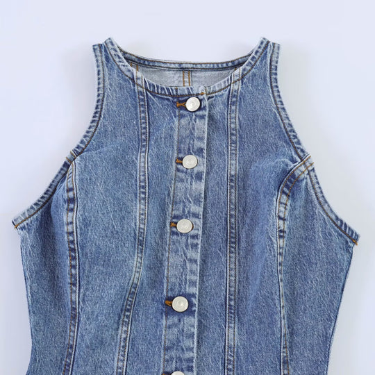 Damen Jeanskleid mit geflochtenem Knoten und durchgehender Knopfleiste R&B