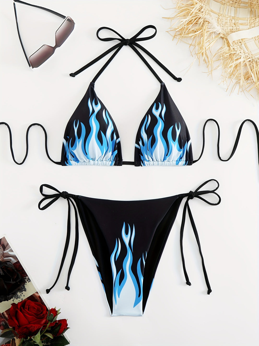 Damen Triangel-Bikini mit feurigem Motiv R&B