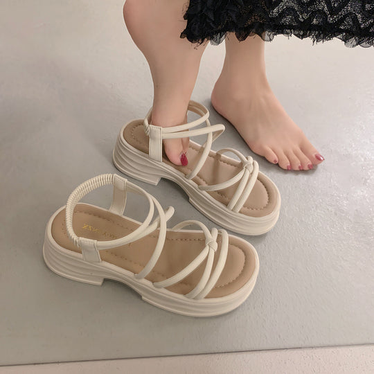 Damen elegante Plateau-Sandalen mit stylishen geschlungenen Riemen R&B