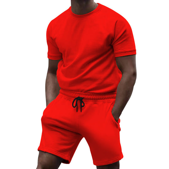 Herren nan kurzärmeliges Sweat-Set aus weichem Sweatstoff mit Rundhalsshirt und Kordelzug-Shorts R&B