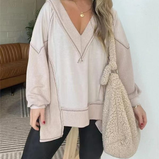 Damen Lässiger Pullover mit halbarm und V-Ausschnitt R&B