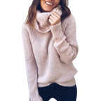 Damen gemütlicher Oversized-Pullover mit hohem Kragen und strukturiertem Strick R&B