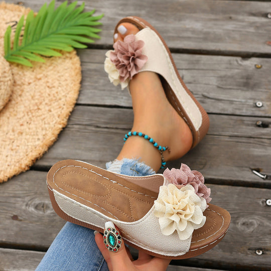 Damen Wedge-Sandalen mit floralen Applikationen R&B
