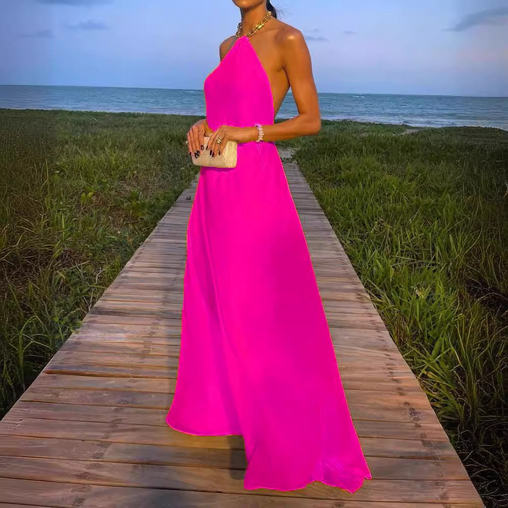 Damen Elegantes Maxikleid mit schmalem Halsband und fließendem Stoff R&B